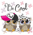 two cute owls with a cap and bow vector image