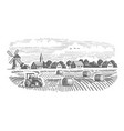 field with haystacks farming landscape vector image vector image