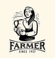 happy young woman farmer or milkmaid with jug vector image
