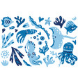 collection with cute simple marine creatures sea vector image