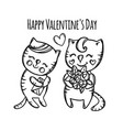 cat gives flowers valentine day cartoon vector image