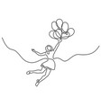 girl flying in air with balloons vector image