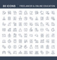 set line icons freelancer and online education vector image