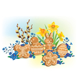easter composition of cookies and flowers vector image vector image