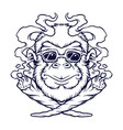 cool monkey weed joint silhouette vector image vector image