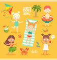 summer kids set swimming playing on the beach vector image vector image