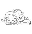 child sleeping with puppy cute babies line vector image vector image