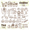 hand draw coffee and tea collection sketch doodles vector image