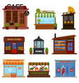 shops and cafes street showcases with products set vector image