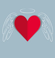 red paper love heart with hand drawn wings vector image