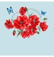 watercolor vintage card with red poppies bouquet vector image vector image