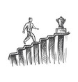 man walk up stairs to trophy career growth sketch vector image