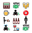 pub drinking alcohol beer belly icons set vector image vector image