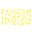 hand drawn yellow highlighter arrows pointers vector image vector image