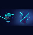 futuristic blue mobile phone mockup with neon vector image vector image