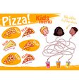 kids menu pizza with maze game a4 size tem vector image