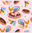 seamless pattern cute mermaid on a doughnut vector image