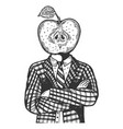 apple head man engraving vector image vector image