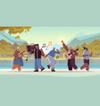 mix race senior people with bass clipping blaster vector image vector image