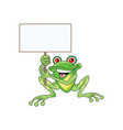 green frog sitting on ground holding board vector image