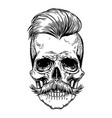 barberman skull with mustache black tattoo design vector image