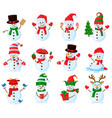 cute christmas snowmen cartoon winter holidays vector image