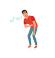 young man laughing out loud holding his stomach vector image