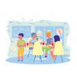 boys and girls eat sweets at children table vector image vector image
