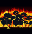 wall wildfire in forest burning trees and ground vector image vector image