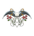 skull with wings snakes and rose branches tattoo vector image vector image