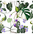 tropical violet flowers leaves pattern vector image
