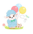 cartoon smiling blue sheep with balloons vector image