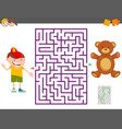 maze game with cartoon boy and teddy bear vector image vector image
