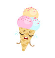 ice-cream cone with three scoops cute anime vector image