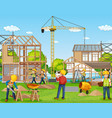 building construction site with workers vector image
