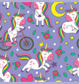 seamless pattern with cheerful little unicorns vector image