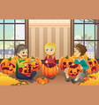 kids carving pumpkins vector image