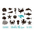 underwater animals clipart - a set silhouettes vector image