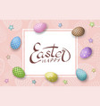 happy easter background lettering eggs greeting vector image