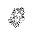 old school tattoo emblem label with rose heart vector image