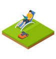 isometric robotic lawn mower on grass trimmer vector image