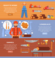 lumberjack and sawmill horizontal banners set vector image vector image