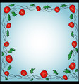 square frame curly red roses on a blue vector image