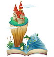 Open book with boy and fairy landscape Royalty Free Vector