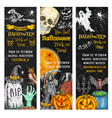 halloween pumpkin ghost skull chalkboard banner vector image