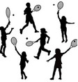 silhouettes of children playing tennis vector image