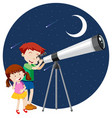 happy kids observe night sky with telescope vector image