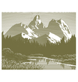 woodcut mountain lake scene vector image vector image