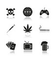 addictions and bad habits drop shadow black icons vector image