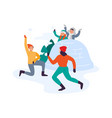 winter activities family playing snowball fight vector image vector image